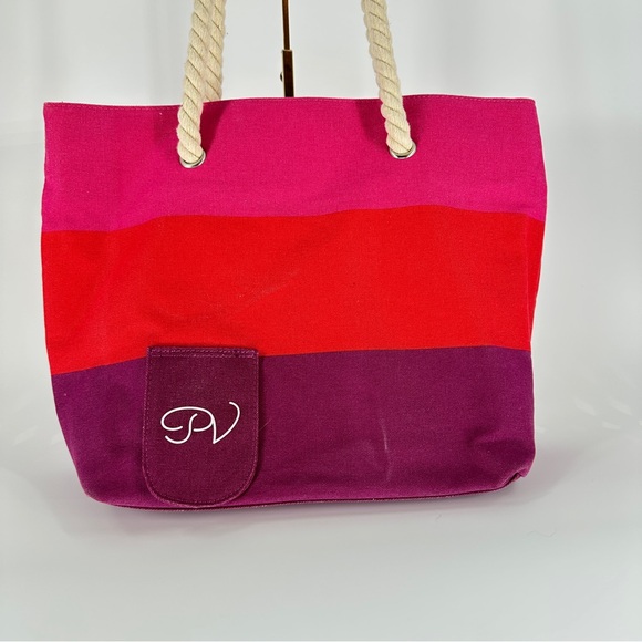 Wine Color-Blocked Pink and Red Insulated Tote with Rope Handles - Picture 2 of 7